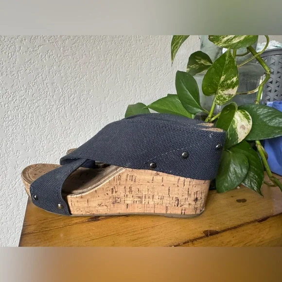 Esprit Dark Blue Wedge Studded Sandals - Picture 9 of 10